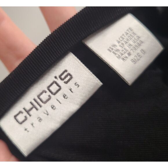 Chico's Travelers Geometric Black Red Sz 0 Long Sleeve Top Shirt Stretchy Travel - Picture 5 of 5